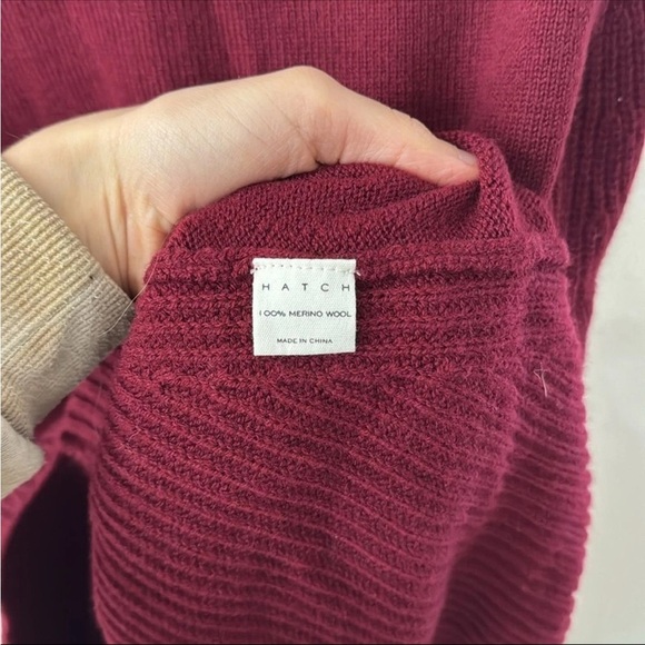 Hatch Baseball Sweater Burgundy Red Ribbed Knit High Low Crew Neck Pullover XS - Picture 8 of 9